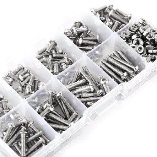Vista 4 de Juego de pernos y tuercas, 340 piezas M3 de acero inoxidable SS304 cabeza de botón hexagonal tornillo tornillo tuerca surtido kit utilizado