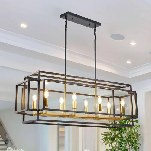 Vista 16 de WJShome Candelabro de granja de 35 pulgadas, iluminación de isla de cocina de 5 luces, lámpara rectangular moderna para comedor, candelabros