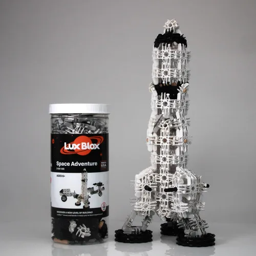 Vista 3 de Lux Blox Space Adventure 3 en 1. Juguete de construcción y juego de construcción de aprendizaje. 156 piezas para construir un cohete, rover