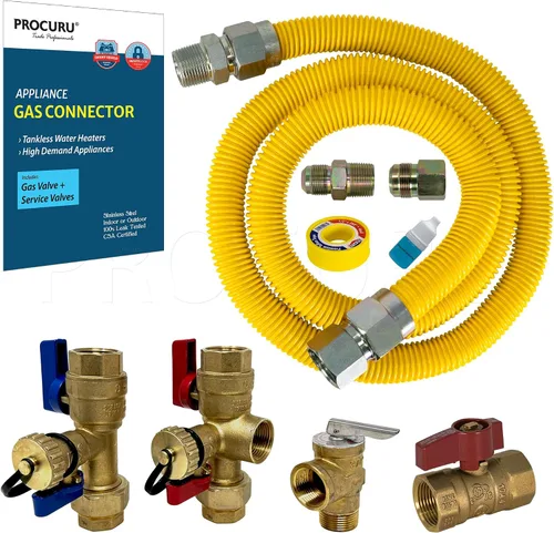 Vista 10 de PROCURU Conector de gas flexible universal FIP de 1 pulgada de diámetro exterior x 12 pulgadas (1 pie) x 3/4 pulgadas MIP x 3/4 pulgadas FIP