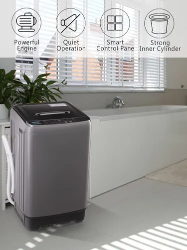 Vista 4 de KRIB BLING - Lavadora completamente automática con bomba de drenaje, lavadora compacta de 17.7 libras, 10 programas de lavado y 8 niveles de agua