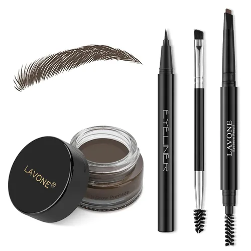 Vista 19 de LAVONE Kit de lápiz de sello para cejas, kit de maquillaje triple con lápiz de ceja impermeable, delineador, pomada de cejas y cepillo de cejas