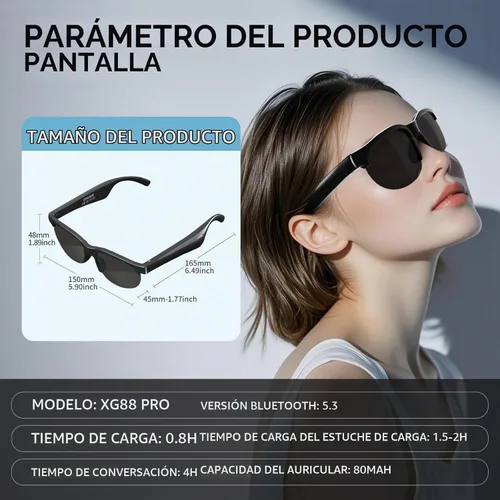 Vista 3 de Lentes de sol inteligentes con Bluetooth para hombres y mujeres, lentes de audio de oído abierto con llamadas manos libres y música, ligeras, 1.48