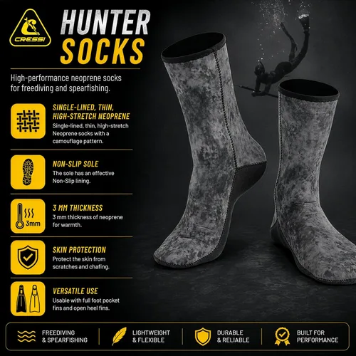 Vista 4 de CRESSI Calcetines de camuflaje de neopreno para adultos de 0.118 in para apnea, esnórquel, buceo - Calcetines Hunter: diseñados en Italia