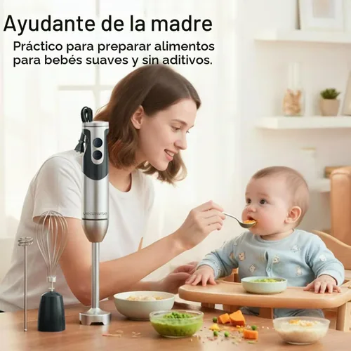 Vista 2 de Megawise Batidora de Mano de Alta Potencia – 400W de Potencia Máxima con Accesorios Versátiles 3 en 1 (Eje Mezclador, Batidor, Picadora); Diseño