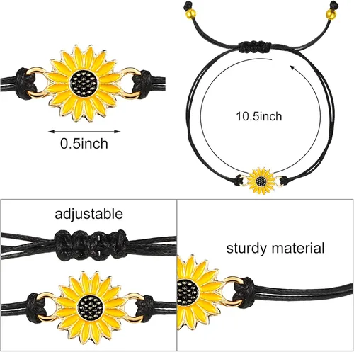 Vista 2 de 10 pulseras de girasol hechas a mano con cuerda trenzada ajustable para mujeres y niñas