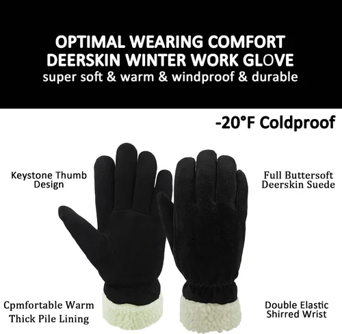 Vista 2 de SKYDEER 3M Thinsulate Thermal Winter Work Gloves with Windproof Premium Genuine Deerskin Suede Leather (Unisex SD8671T)
