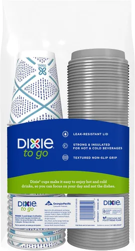 Vista 2 de Dixie To Go - Tazas de café de papel con tapas, 12 onzas, 66 unidades, vasos de papel aislantes desechables para bebidas calientes o frías