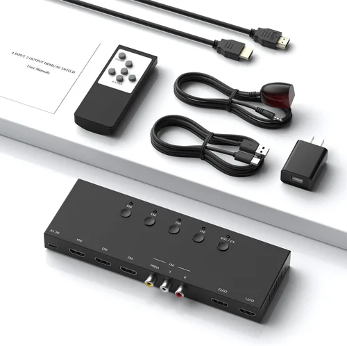 Vista 8 de ZUZONG (3 Puertos HDMI 2.0 + 1 RCA a 2 HDMI Convertidor (2 Salidas Pueden Mostrar Simultáneamente) Interruptor Divisor Soporte de Conmutación