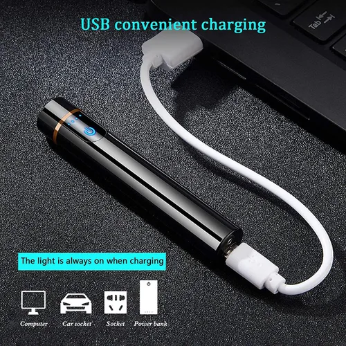 Vista 3 de Encendedor inteligente de huellas dactilares, recargable por USB, resistente al viento, sin llama, mini cilíndrico, azul