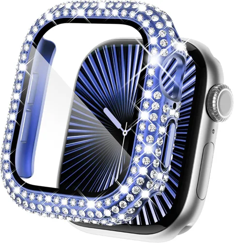 Vista 19 de KADES - Funda protectora completa compatible con iWatch, con protector de pantalla de vidrio templado incorporado, brillante y con diamantes de Negro