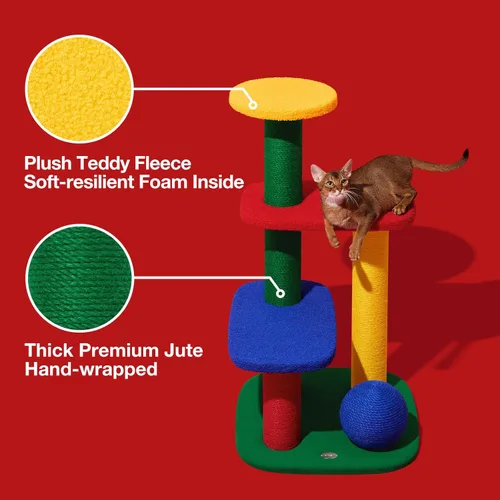 Vista 6 de VETRESKA Torre para gatos de varios niveles de 38.6 pulgadas, árbol para gatos con plataforma, postes rascadores de sisal y bola para rascar, centro