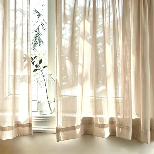 Vista 7 de UPOPO Paneles de Cortina Beige Pequeños Cortinas Transparentes de Gasa de 16 Pulgadas de Largo Cortinas de Cocina de Voile con Textura de Lino