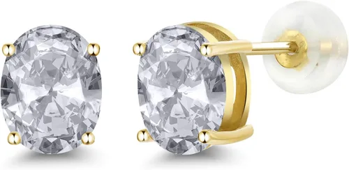 Vista 70 de Gem Stone King Aretes de oro de 14 quilates con piedra natal ovalada de 0.315 x 0.236 in Aretes de oro para mujer