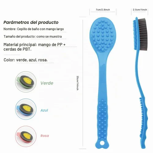 Vista 4 de QiCheng&LYS Cepillo de baño con mango largo, cepillo de masaje corporal de mano para ducha, 14 pulgadas (azul)