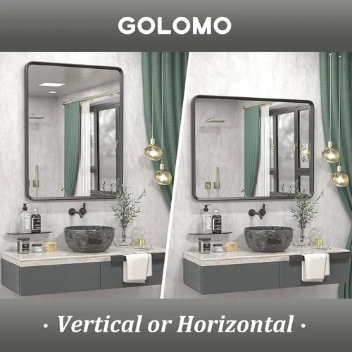 Vista 5 de Espejo rectangular con marco mate negro de 20x30 pulgadas para baño, espejo de tocador para pared de baño con esquinas redondeadas, antióxido y a