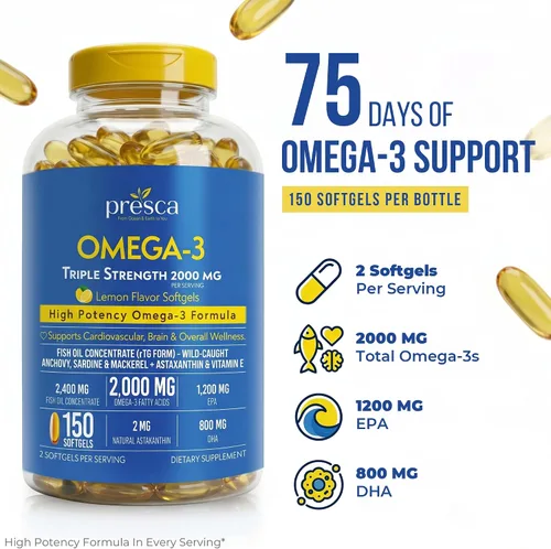 Vista 3 de Triple Strength Omega 3 Aceite de Pescado 2400mg w/Astaxantina 150 Cápsulas Blandas