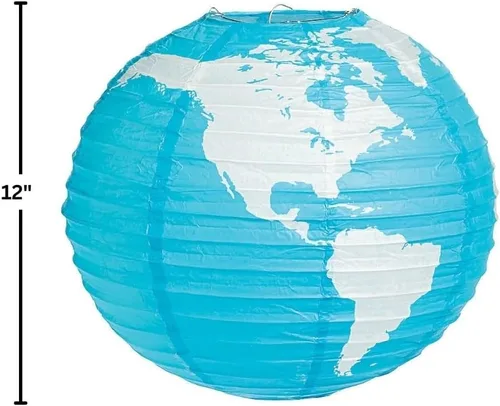 Vista 2 de Fun Express Juego de 3 linternas de papel colgantes de globo terráqueo de 12 pulgadas, decoraciones de fiesta, globos y decoración divertida VBS 2026