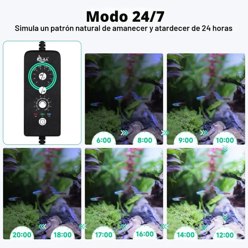Vista 4 de AQQA - Luz LED para acuario, 24/7 y modo DIY de espectro completo para pecera Adjustable Timer/Brightness, Extendable Bracket Aquarium Plant