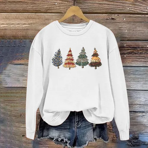 Vista 2 de Sudadera para mujer con estampado de Navidad, cuello redondo, holgada, hombros caídos, camisetas de invierno