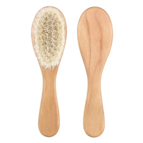 Vista 6 de Cepillo de pelo de bebé, peine de madera suave para el masaje de la cabeza del recién nacido y el aseo