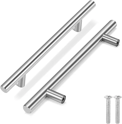 Vista 8 de Flexzion Paquete de 10 pomos para gabinetes de cocina, tiradores de barra en T, tiradores de cajón de 2 pulgadas de un solo agujero, acero