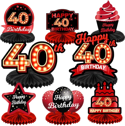 Vista 88 de Feliz 45 cumpleaños rojo y negro centros de mesa de panal de abeja decoraciones de globos decoración de mesa centros de mesa para niñas mujeres