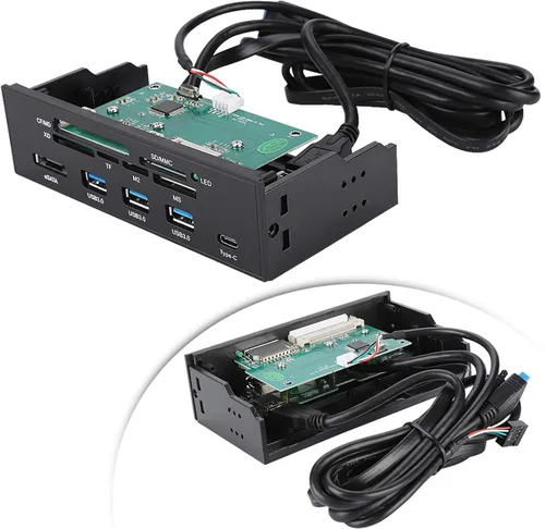 Vista 7 de Lector de tarjetas interno, interfaz USB 3.0 de 5.25 pulgadas, multifunción, lector de tarjetas internas, panel frontal de PC, con eSATA y puerto