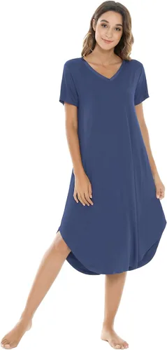 Vista 17 de NACHILA Bamboo Viscose Nightgowns for Women Cooling Short Sleeve Sleepshirt A-aqua Green