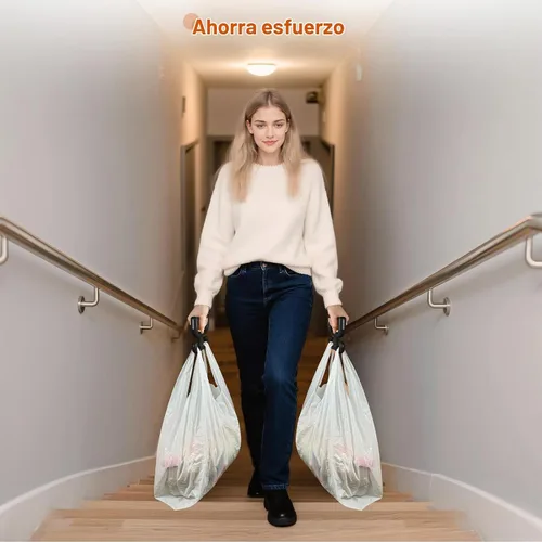 Vista 6 de Paquete de 2 bolsas de comestibles con asa para bolsas de plástico, cada una tiene capacidad para 100 libras, duradera, multiusos, resistente, Negro