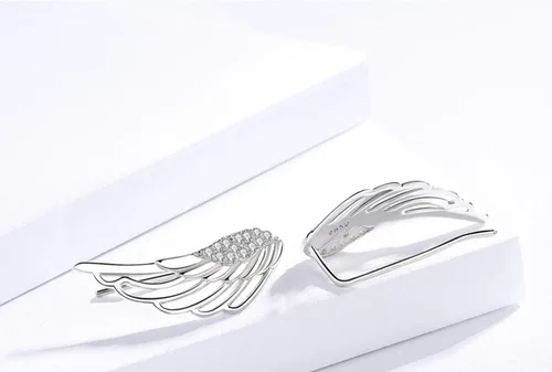 Vista 6 de Oído Crawler, Mariafashion Cuff Earrings Plata Sterling Climber Hipoalergénico Oído Envoltura Angular Alas Diamante Zircon Stud Pendientes