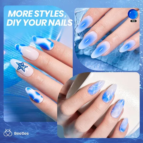 Vista 4 de Beetles - Esmalte de uñas de gel azul, 0.5 onzas líquidas, esmalte de gel azul profundo, efecto translúcido, esmalte de uñas neutro que se absorbe