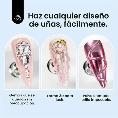 Vista 3 de Beetles - Esmalte de uñas en gel 3D, 3 en 1, esmalte de uñas transparente sin limpiar, pegamento para arte de uñas con diamantes de imitación