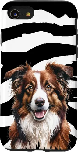 Vista 13 de Funda con estampado animal de cebra para iPhone 15, color marrón Border Collie