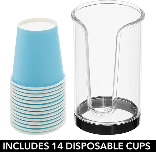 Vista 4 de mDesign Dispensador de vasos de papel desechable pequeño y compacto de plástico, soporte de almacenamiento para enjuague bucal para encimeras