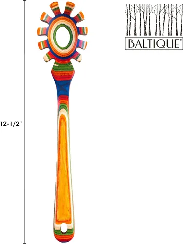 Vista 6 de Baltique Marrakesh Collection - Cuchara de madera para espagueti, servidor de pasta de 12.5 pulgadas con dientes, utensilio colorido de madera