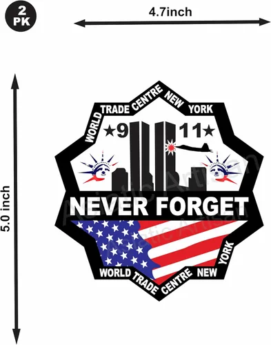 Vista 2 de PK 2 Asiatic Artisan - 9/11 Never Forget 9-11 - Adhesivo de vinilo conmemorativo para autos, camiones, camionetas, paredes, laptop, taza, botella