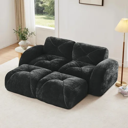 Vista 34 de Sofás modulares modulares de 110.6 pulgadas para sala de estar, sofá moderno de terciopelo sin hueso, no requiere montaje, cómodo sofá sin hueso