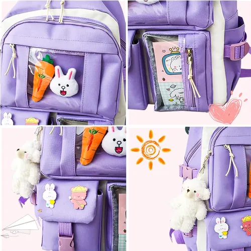 Vista 8 de TEMI 5 piezas de suministros para el regreso a clases mochila kawaii para mochila escolar bonita mochila para niña lindo bolso de mano accesorios
