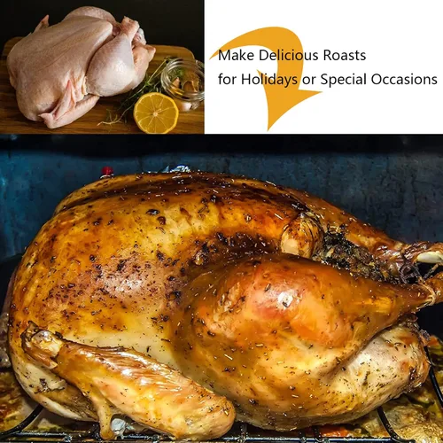 Vista 4 de Kitcom - Sartén para asar antiadherente con estante, juego de asador rectangular de 16 pulgadas x 11.5 pulgadas para asar pavo, pollo, carne