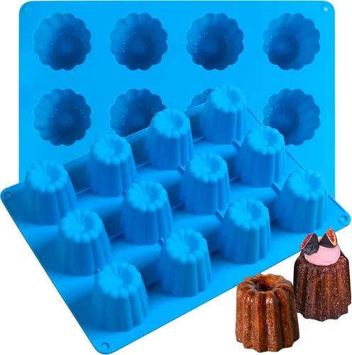Vista 10 de Sidosir Molde de silicona para canele pequeño, 15 cavidades, mini molde antiadherente de silicona para hornear panecillos, moldes antiadherentes
