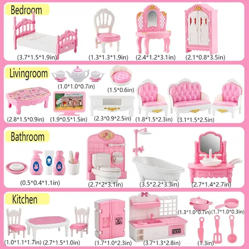 Vista 6 de 35 piezas de set de accesorios para muebles de casa de muñecas en miniatura, muebles pequeños para casa de muñecas, muebles en miniatura para casa
