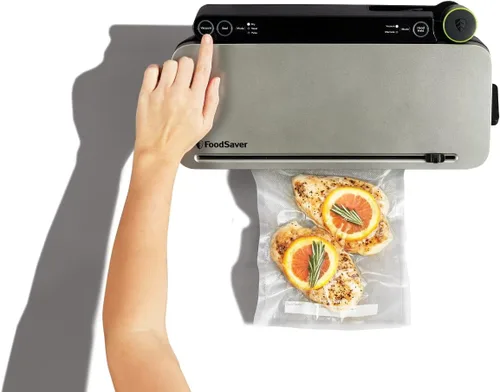 Vista 3 de FoodSaver Máquina selladora al vacío con 4 configuraciones, incluyendo pulso y marinado con bolsas selladoras y rollo, sellador de vacío de mano