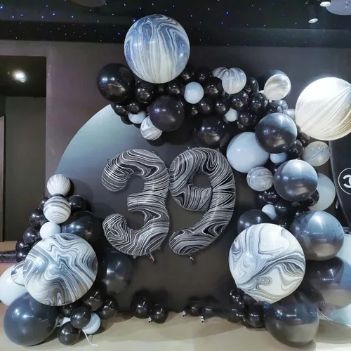 Vista 6 de Globos gigantes de papel de aluminio de mármol negro de 40 pulgadas, globos gigantes de helio número 10 para niños y niñas, decoraciones