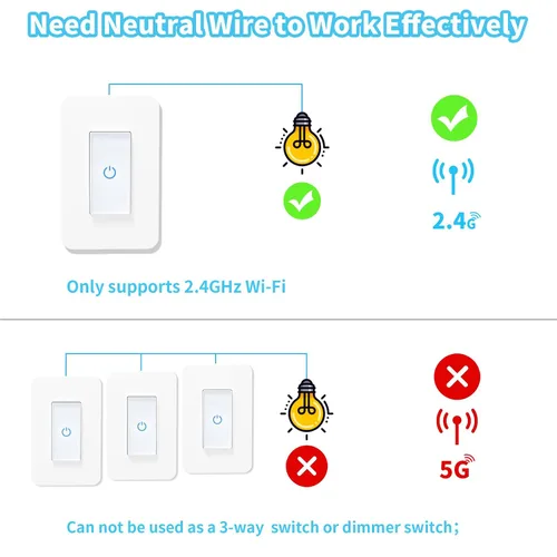 Vista 2 de Milfra Interruptor inteligente táctil - Polo único, interruptor de luz WiFi, compatible con Alexa y Asistente, requiere cable neutro, no necesita