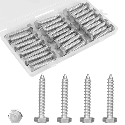 Vista 12 de 30 tornillos de retraso de cabeza hexagonal de 1/4 x 1 pulgada, pernos de acero inoxidable 304, tornillos de cabeza hexagonal para madera, tornillos