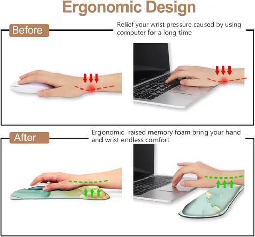 Vista 4 de ArtSo Reposamuñecas para teclado + alfombrilla para mouse con soporte para reposamuñecas ergonómico + juego de posavasos 3 en 1, base Arte abstracto