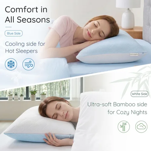 Vista 5 de pillosophy Almohada Loft ajustable original • Relleno de espuma viscoelástica triturada con gel • Funda refrescante lavable de doble cara • Perfecto