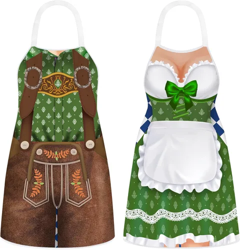 Vista 13 de Hillban 2 delantales de Oktoberfest para mujeres y hombres, delantal alemán para disfraz de Oktoberfest para parejas, cocinar, barbacoa, regalos