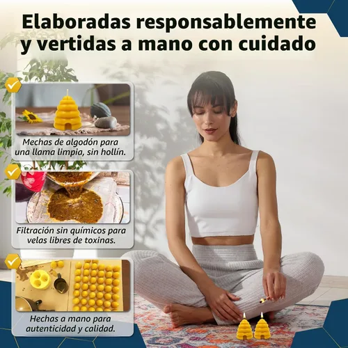 Vista 5 de Alternative Imagination Beehive - Velas votivas – Paquete de 4 velas de cera de abeja pura vertidas a mano con mechas de algodón – Sin perfume,
